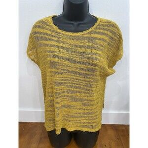 Kerisma Knit Short Sleeve S/M Sheer Mustard Yellow Netted Lightweight Cap Sleeve